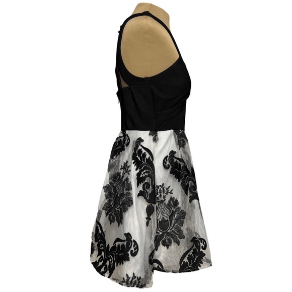 Crystal Doll Black & White Floral Velvet Fit & Flare Dress - Picture 6 of 12